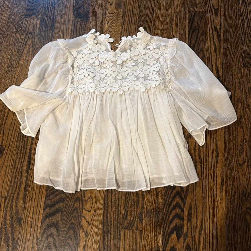 7 For All Mankind White Floral Blouse